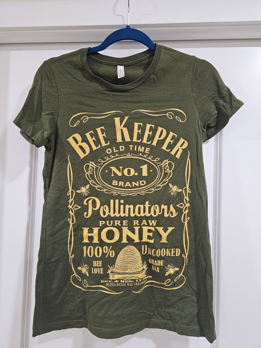 Bella + Canvas Green Bee Keeper Honey Graphic T-Shirt Women's Crew Neck L